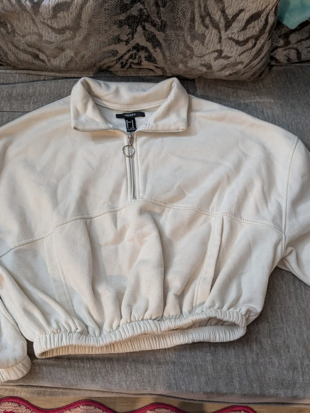 Forever 21 Cream Half-Zip Cropped Pullover